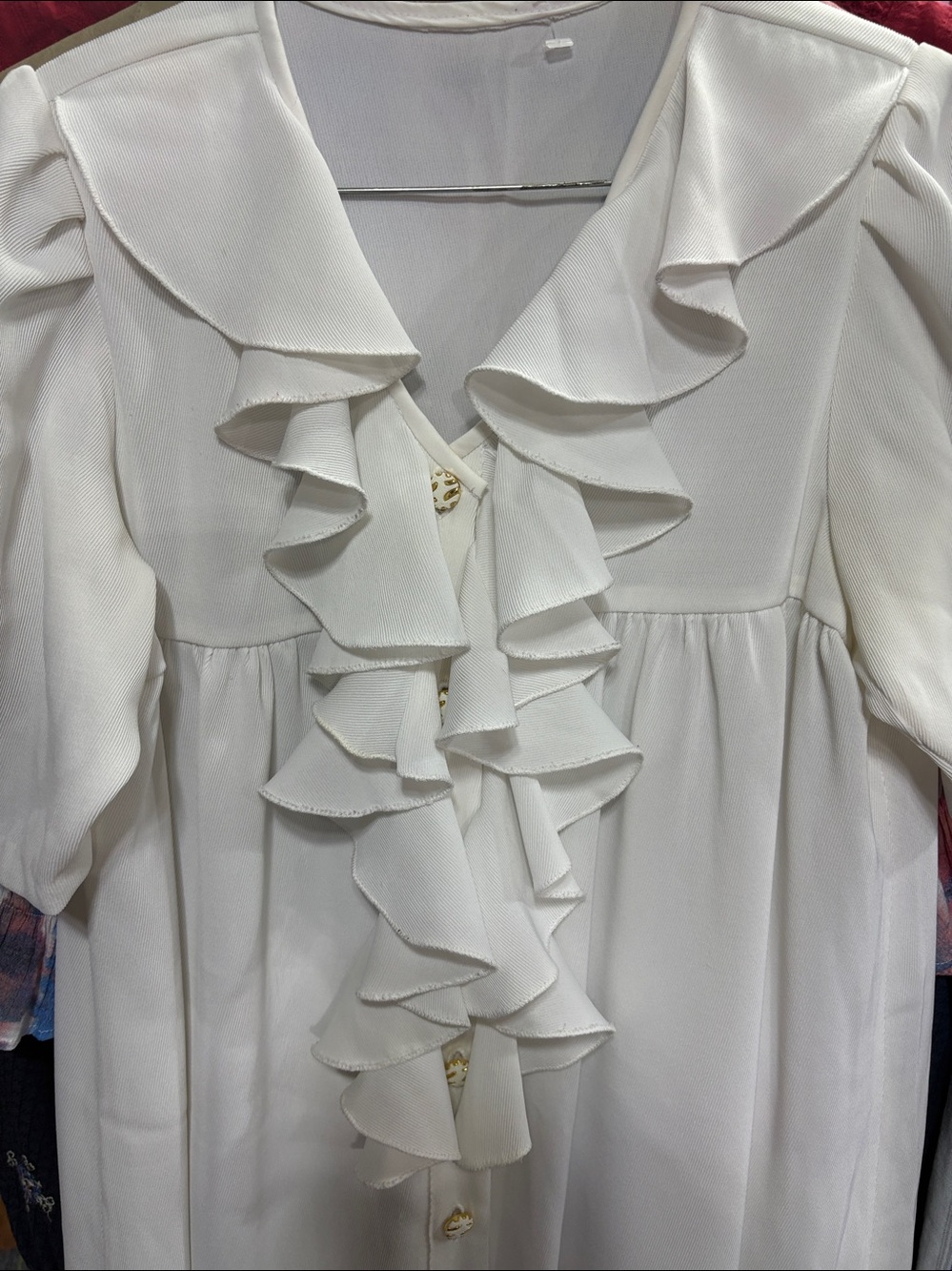 Handmade Ruffled Button-Front White Dress - Picture 2 of 3